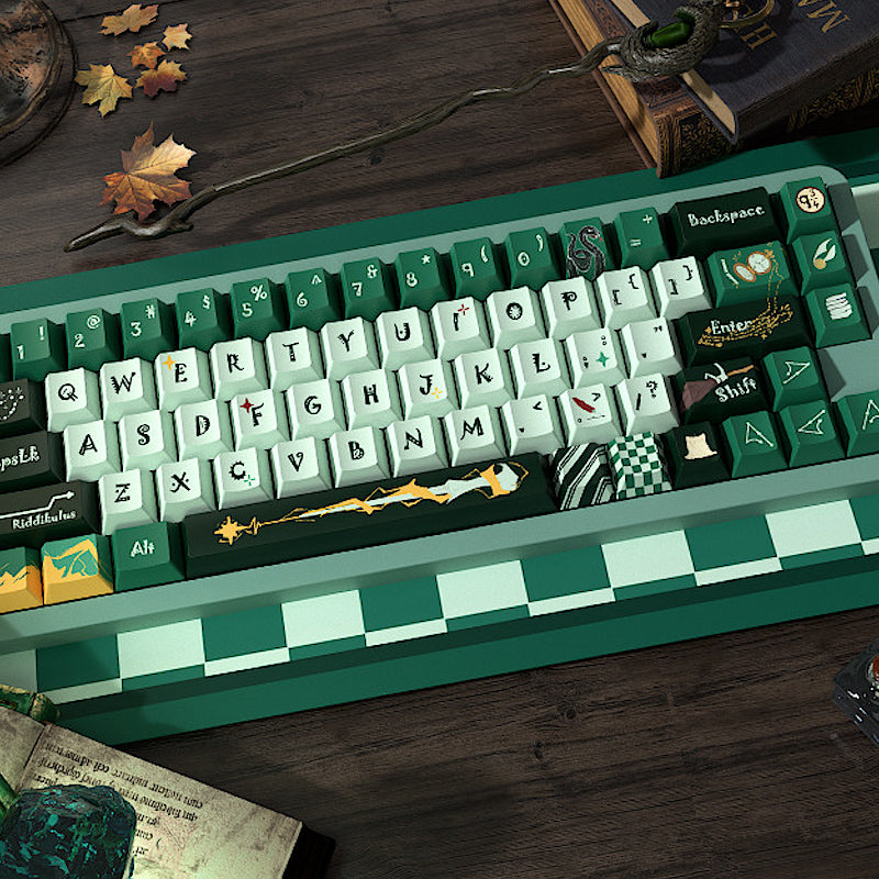 Limited Edition Harry Potter Slytherin Theme Keycaps Set for Mechanical Keyboard, Dark Green & Black Magic Wizard Style Cherry Keycaps Sets