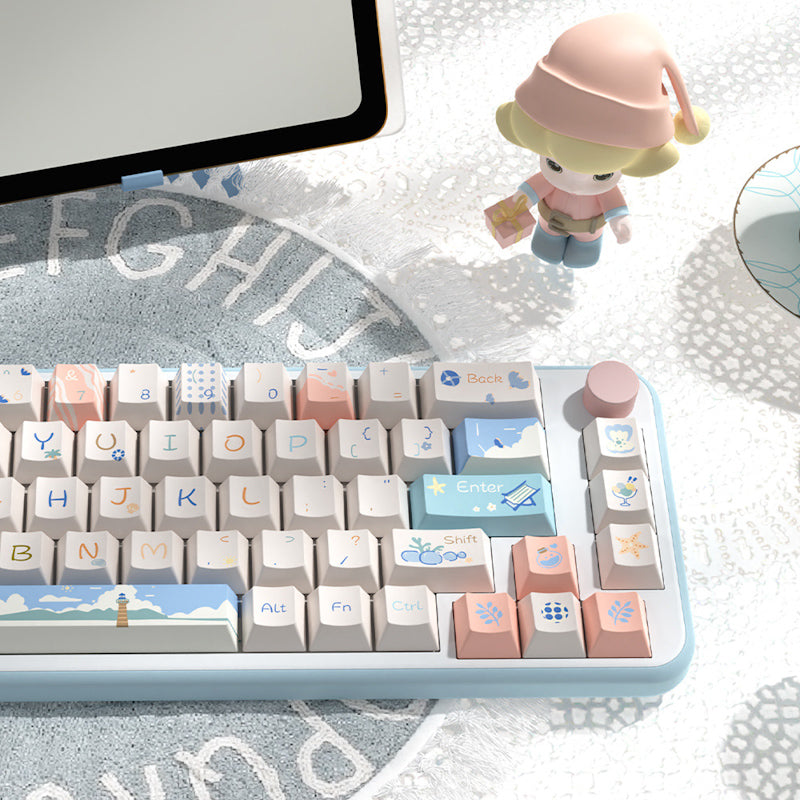 Limited Edition Beach Summer Themed Keycaps Set, Cute Coastal Cherry Keycaps for Mechanical Keyboard