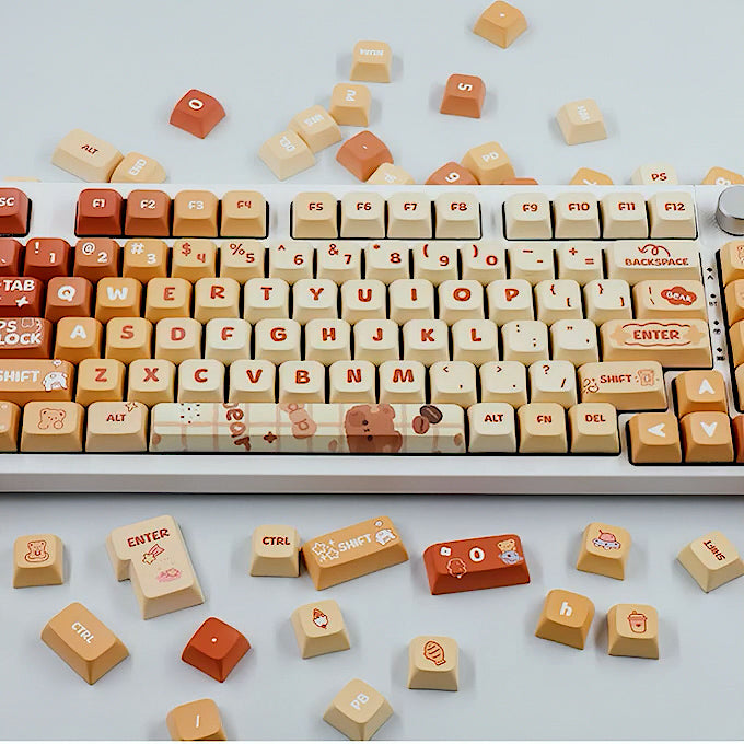 Cute Caramel Bear Keycaps Set, Kawaii Cartoon XDA Keycaps for Mechanical Keyboards