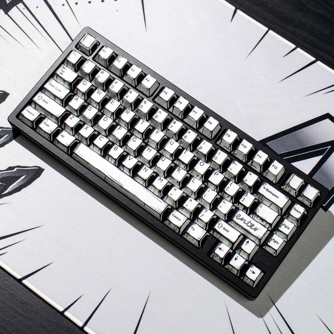 Anime White Comic Keycaps, Cartoon Design for Mechanical Keyboards, Cherry Keycap Set