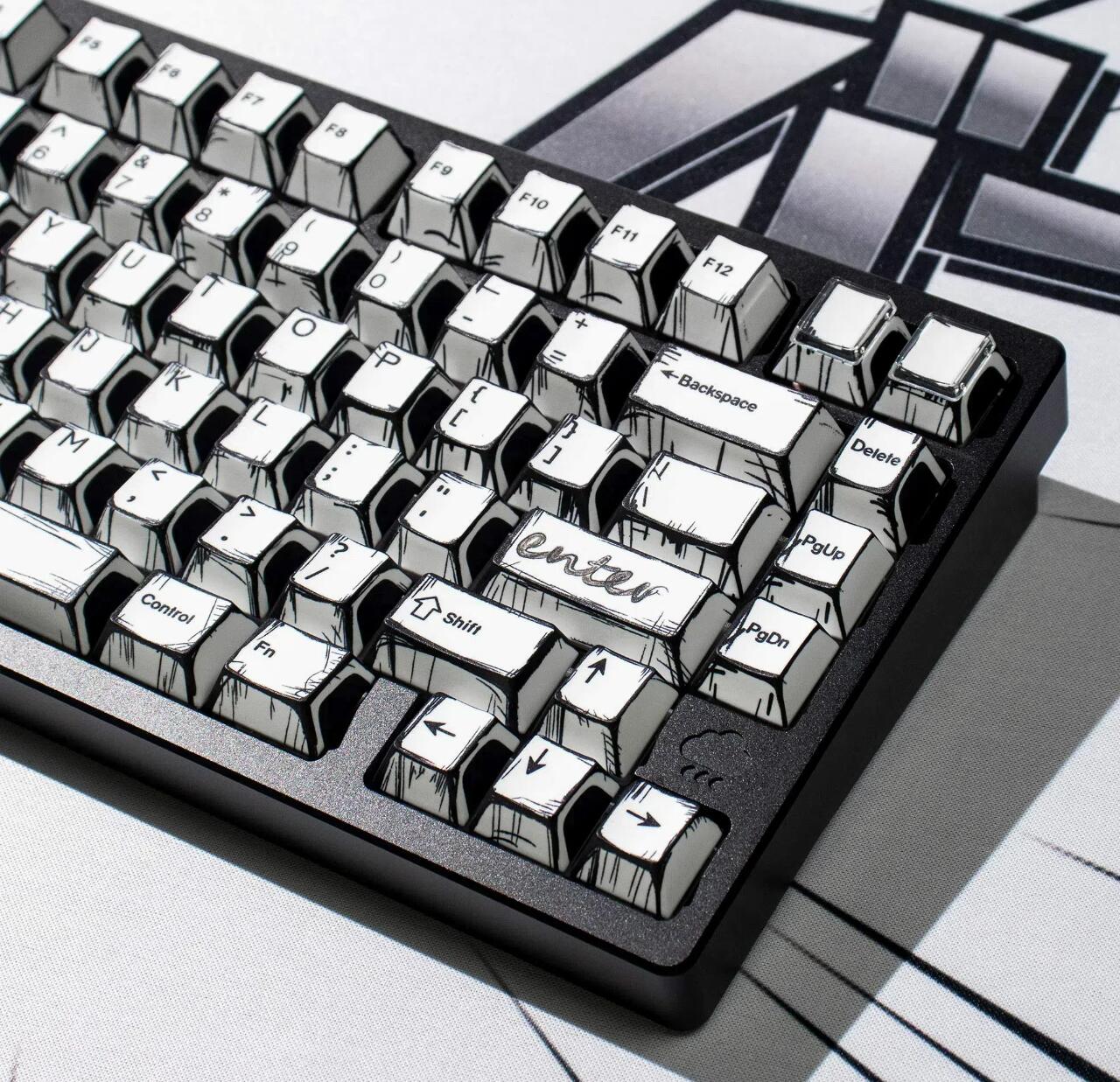 Anime White Comic Keycaps, Cartoon Design for Mechanical Keyboards, Cherry Keycap Set
