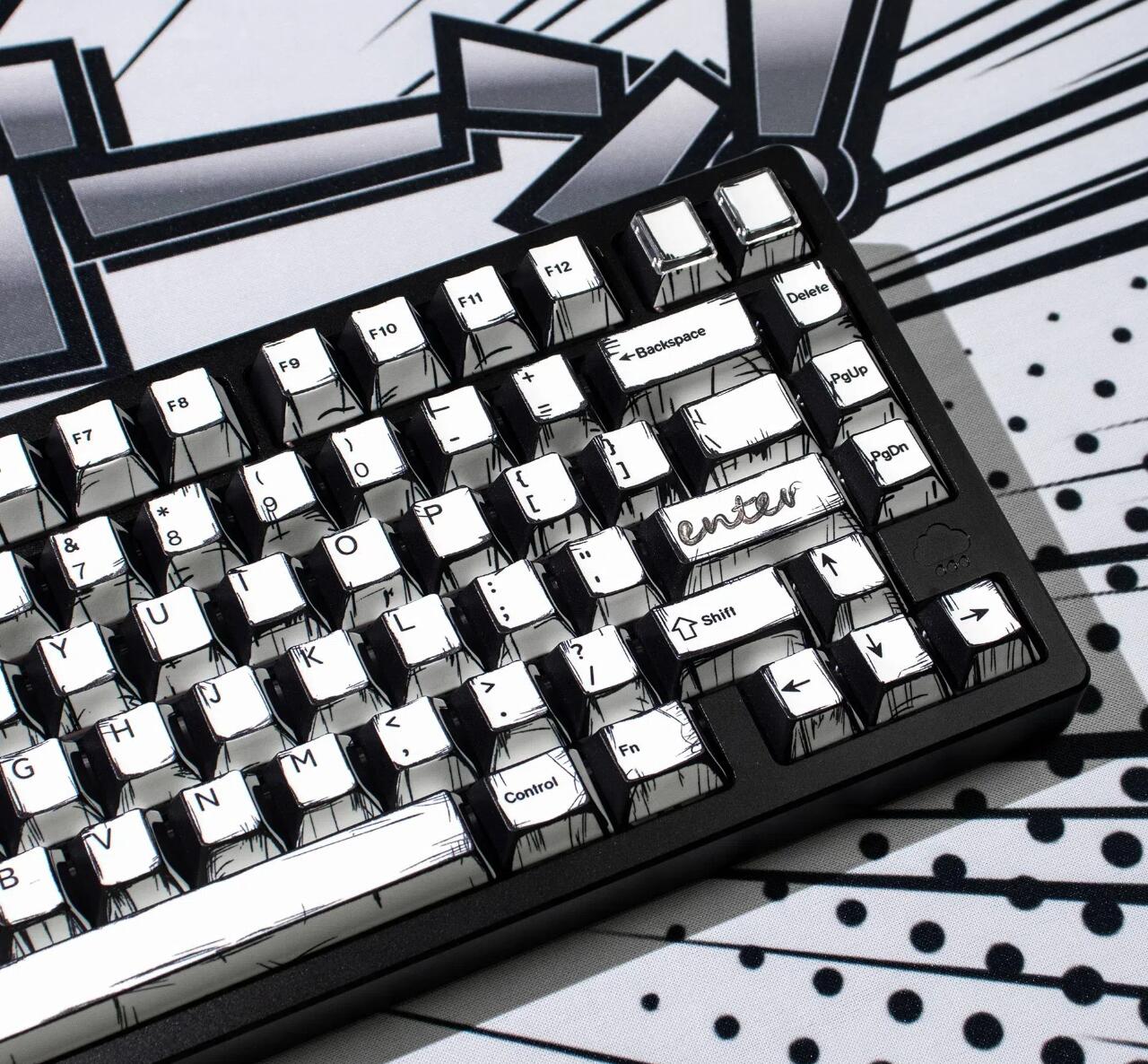 Anime White Comic Keycaps, Cartoon Design for Mechanical Keyboards, Cherry Keycap Set