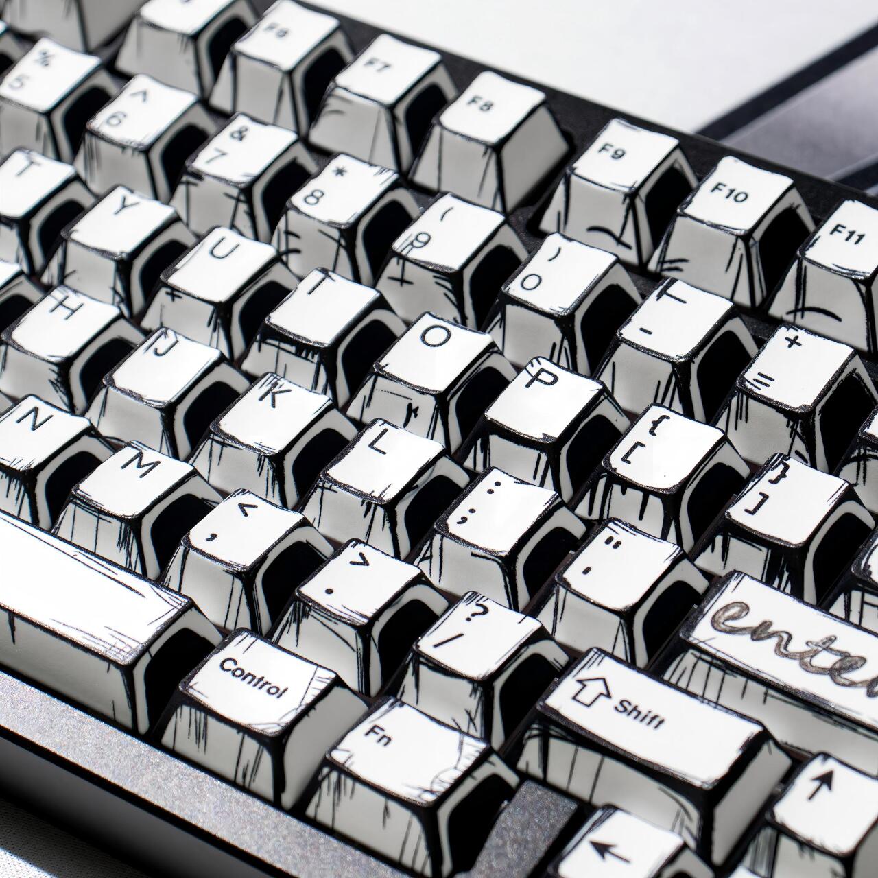 Anime White Comic Keycaps, Cartoon Design for Mechanical Keyboards, Cherry Keycap Set