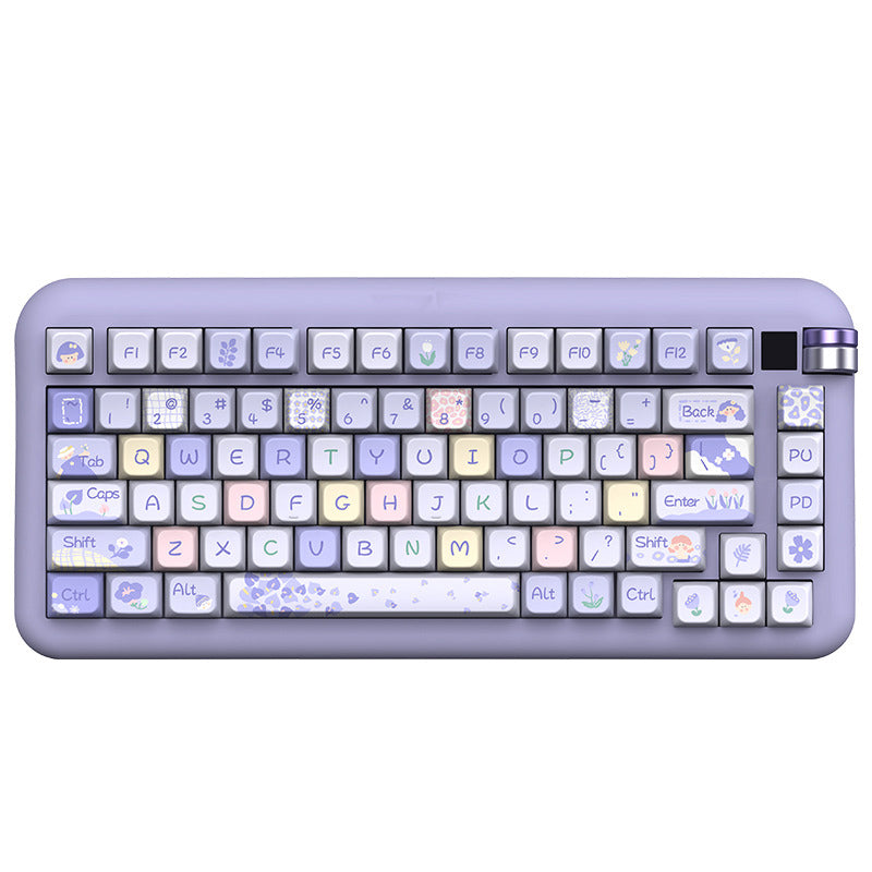 Limited Edition Floral Girl Themed Keycaps Set, Purple MDA Keycaps for Mechanical Keyboard