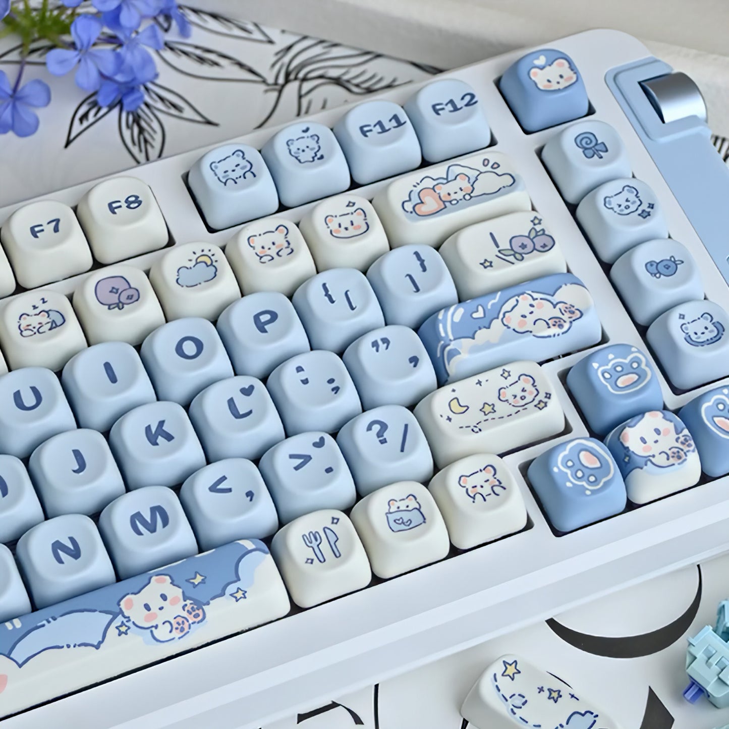 Kawaii Ice Cream Bear Keycaps Set, Cute Cartoon MOA Keycaps for Mechanical Keyboard