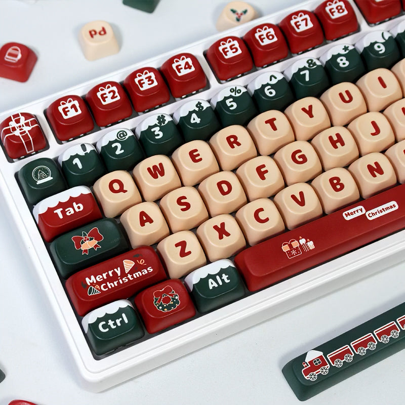 Festive Christmas Themed Keycaps Set, MOA Keycaps for Mechanical Keyboard with Holiday