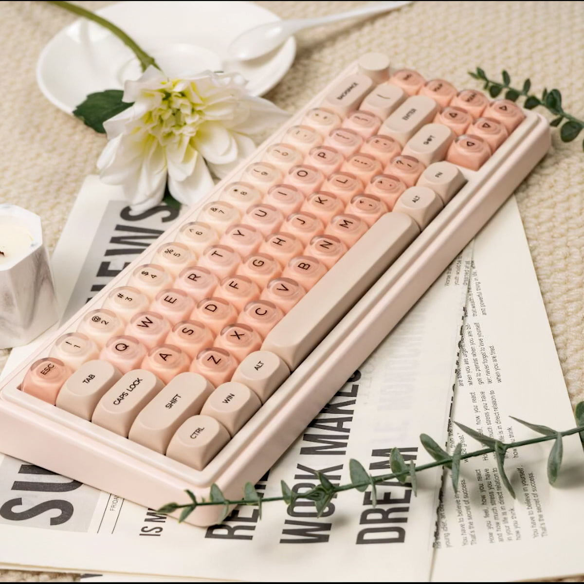 Beige Pink Keycaps Set for Mechanical Keyboard, Gradient Makeup Foundation Theme, MOA Keycap Sets