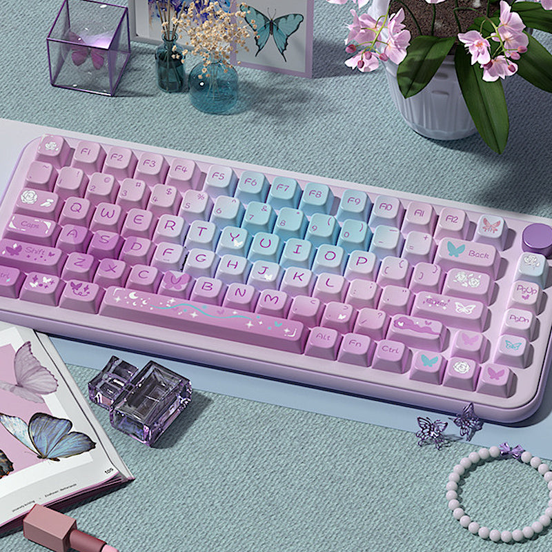 Limited Edition Dreamy Purple Butterfly Themed Keycaps Set, Cute Aesthetic MDA/Cherry Keycaps for Mechanical Keyboard