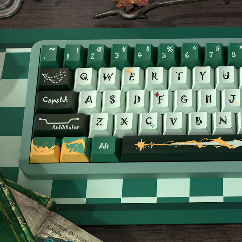 Limited Edition Harry Potter Slytherin Theme Keycaps Set for Mechanical Keyboard, Dark Green & Black Magic Wizard Style Cherry Keycaps Sets