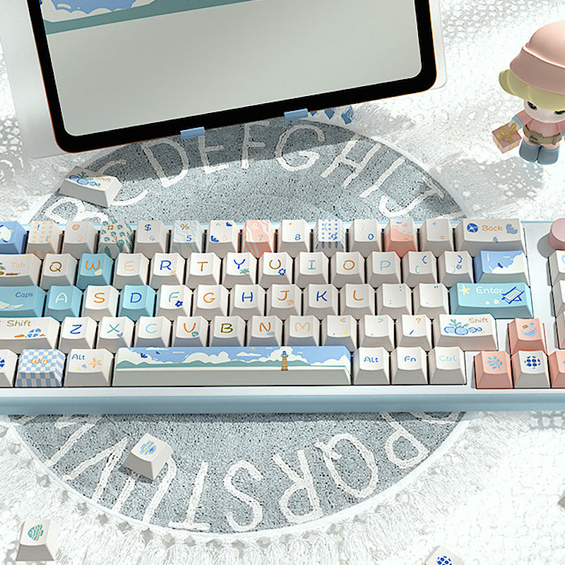 Limited Edition Beach Summer Themed Keycaps Set, Cute Coastal Cherry Keycaps for Mechanical Keyboard