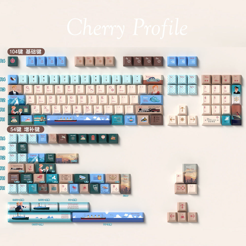 Limited Edition Titanic Themed Keycaps Set, MDA/Cherry Keycaps for Mechanical Keyboard
