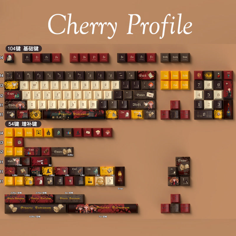 Limited Edition Harry Potter Gryffindor Themed Keycaps Set, Custom MDA/Cherry Keycaps for Mechanical Keyboard