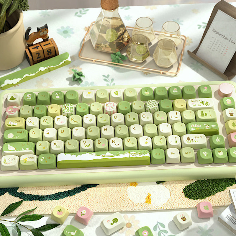 Limited Edition Green Nature Keycaps Set for Mechanical Keyboard, Mountain Stream & Wilderness Theme MCA Keycaps Set