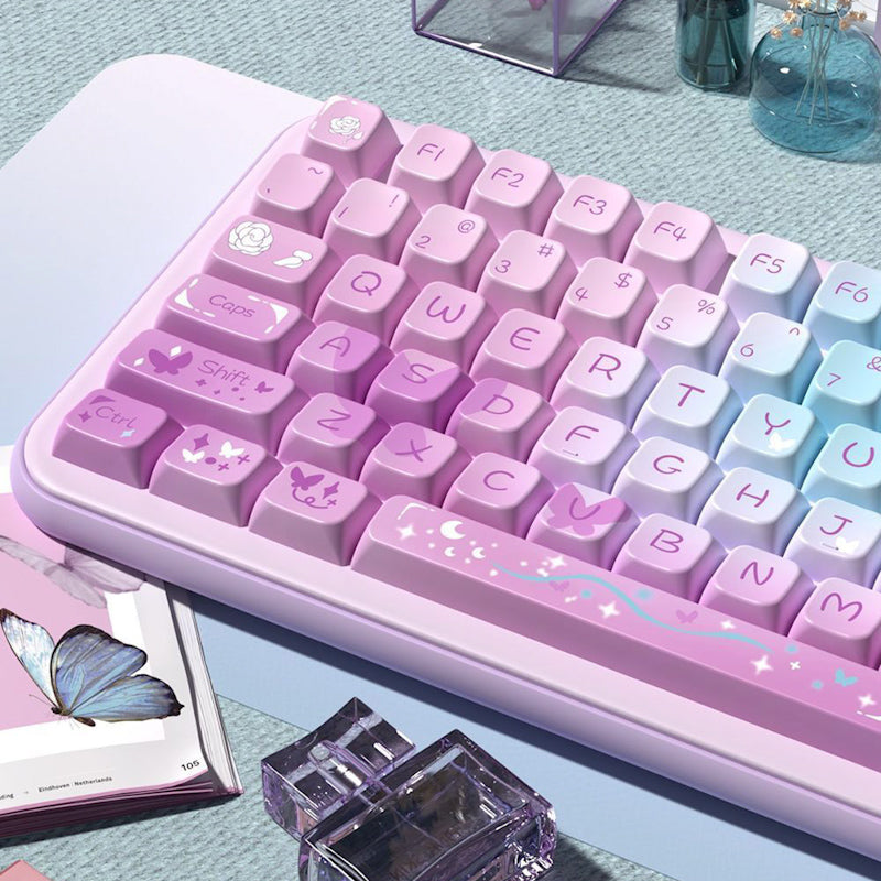 Limited Edition Dreamy Purple Butterfly Themed Keycaps Set, Cute Aesthetic MDA/Cherry Keycaps for Mechanical Keyboard