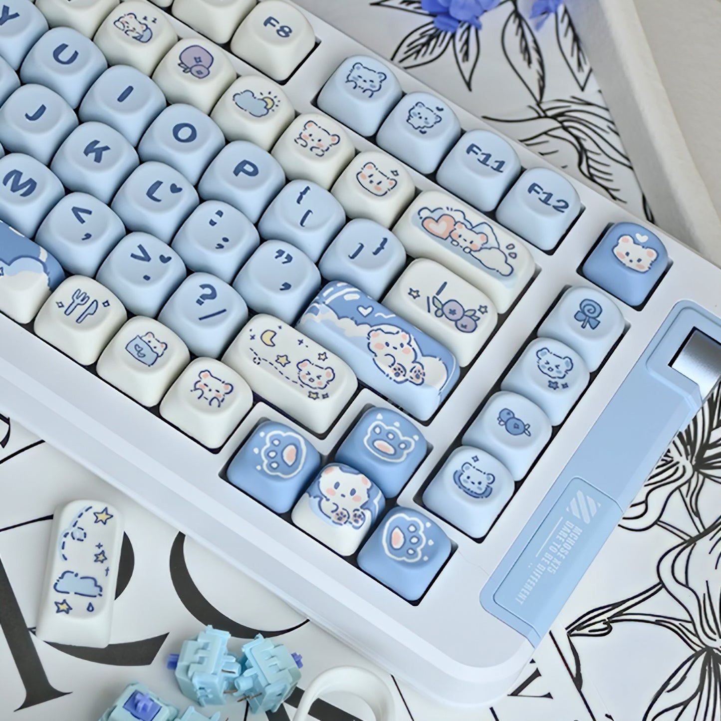 Kawaii Ice Cream Bear Keycaps Set, Cute Cartoon MOA Keycaps for Mechanical Keyboard