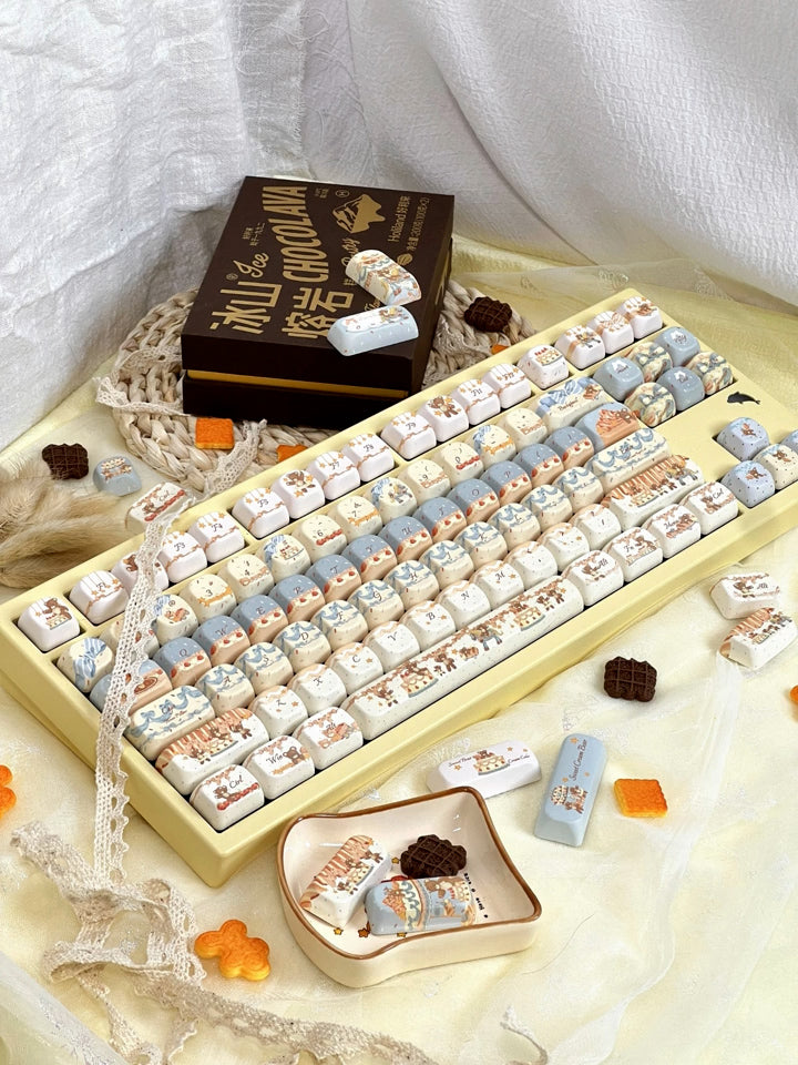Limited Edition Cream Bear Keycaps Set for Mechanical Keyboard, Cute Dessert Theme MOA/Cherry Yellow Keycaps