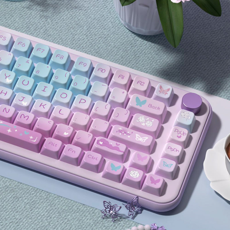 Limited Edition Dreamy Purple Butterfly Themed Keycaps Set, Cute Aesthetic MDA/Cherry Keycaps for Mechanical Keyboard