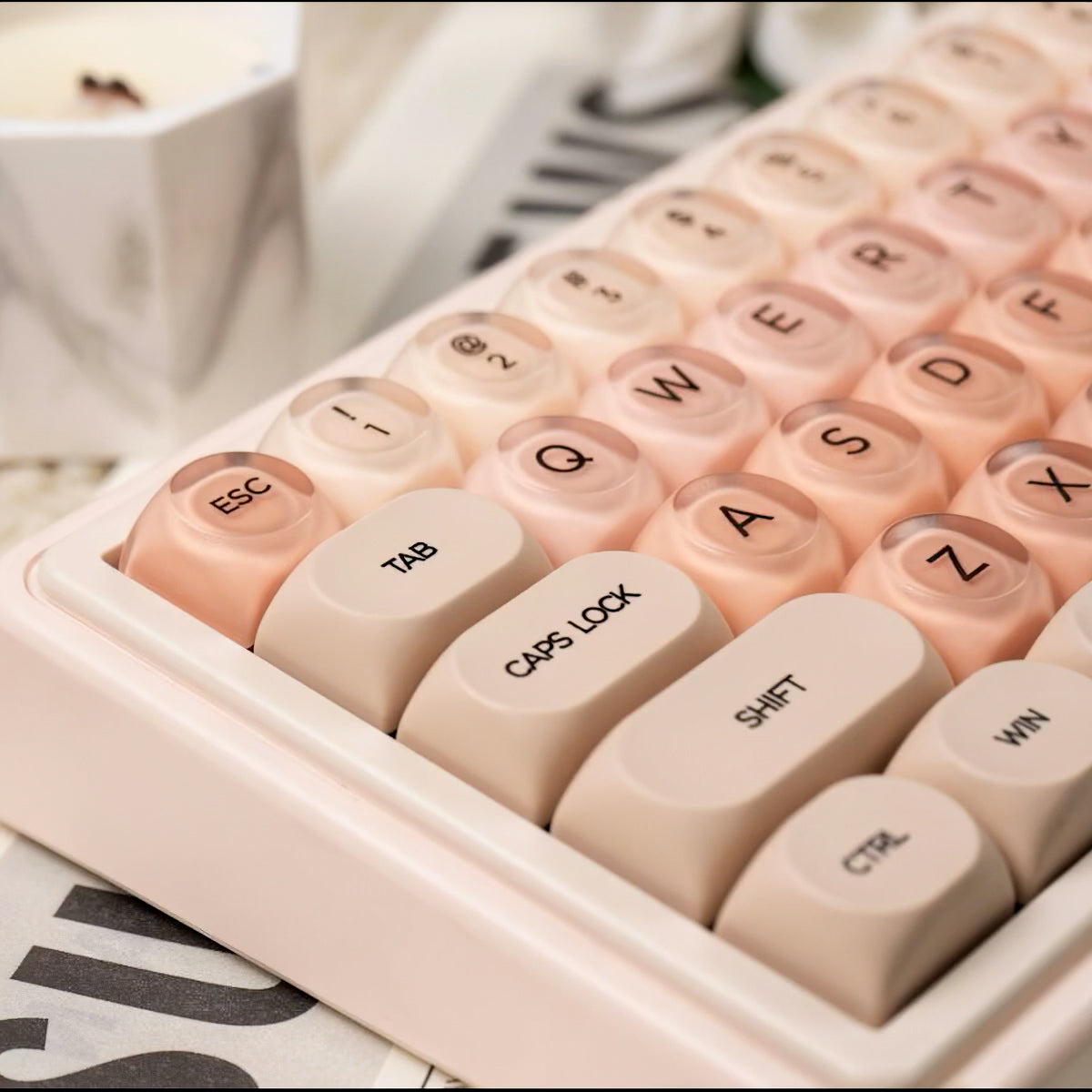 Beige Pink Keycaps Set for Mechanical Keyboard, Gradient Makeup Foundation Theme, MOA Keycap Sets