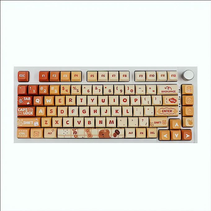 Cute Caramel Bear Keycaps Set, Kawaii Cartoon XDA Keycaps for Mechanical Keyboards