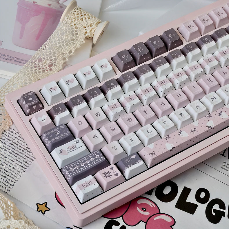 Strawberry Bunny Keycaps Cute Pink White Cherry Keycap Set for Mechanical Keyboard