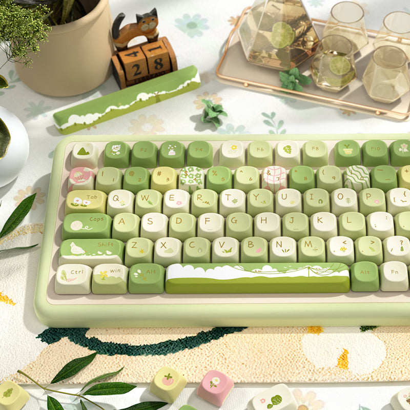 Limited Edition Green Nature Keycaps Set for Mechanical Keyboard, Mountain Stream & Wilderness Theme MCA Keycaps Set
