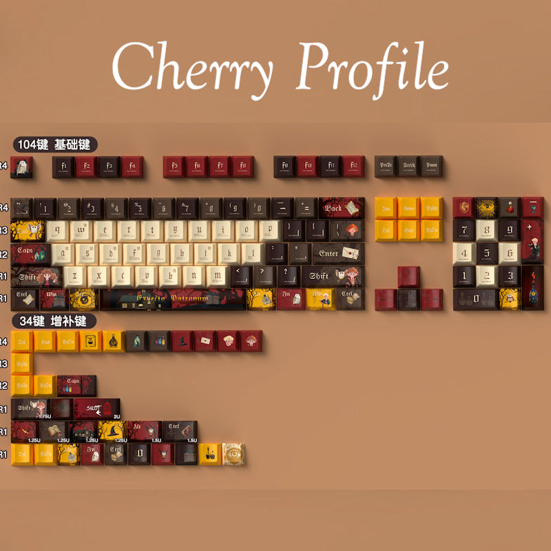 Limited Edition Harry Potter Gryffindor Themed Keycaps Set, Custom MDA/Cherry Keycaps for Mechanical Keyboard