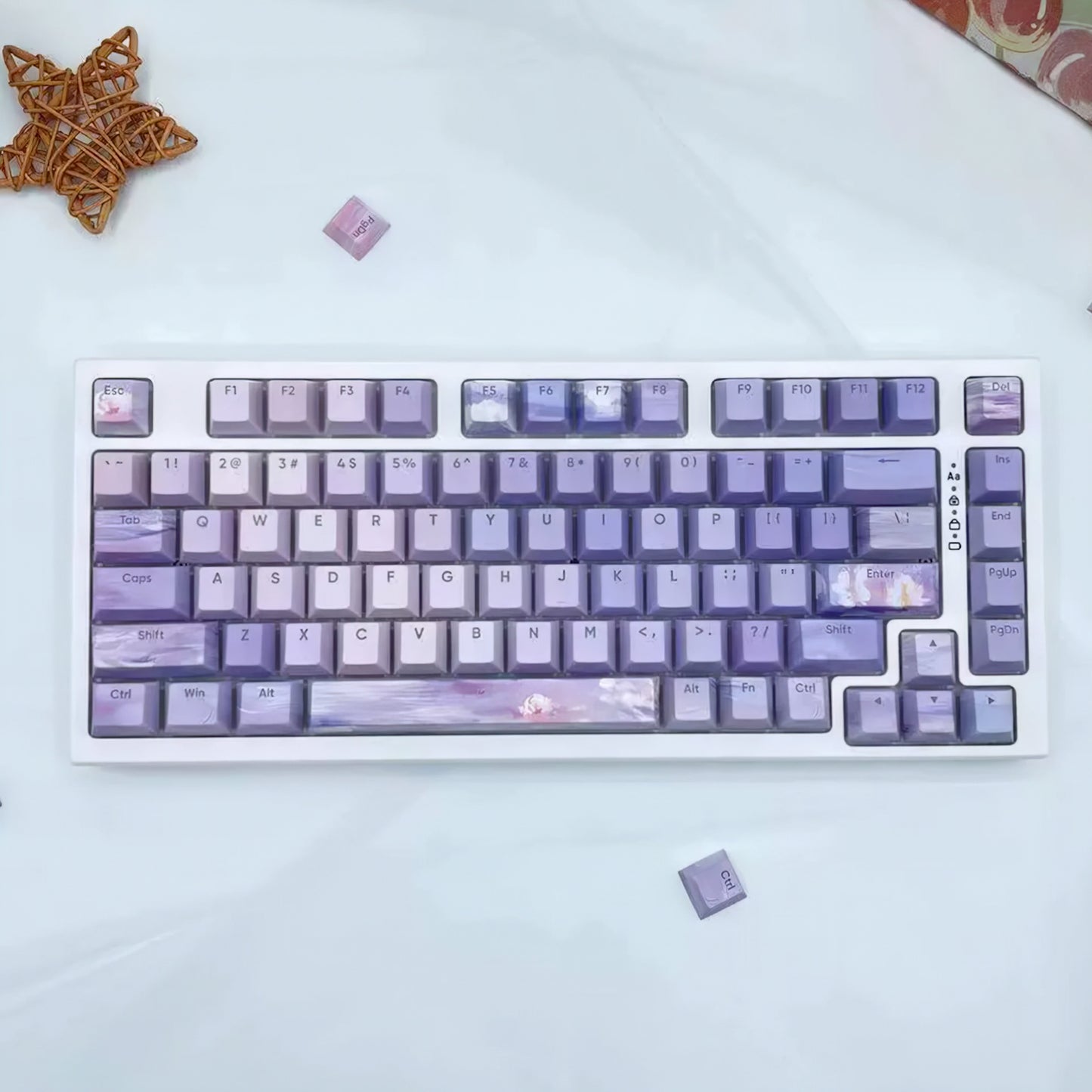 Pre-order Monet Water Lilies Keycaps Set for Mechanical Keyboard, Cherry Profile Side-Engraved Impressionist Art Pastel Purple Keycap