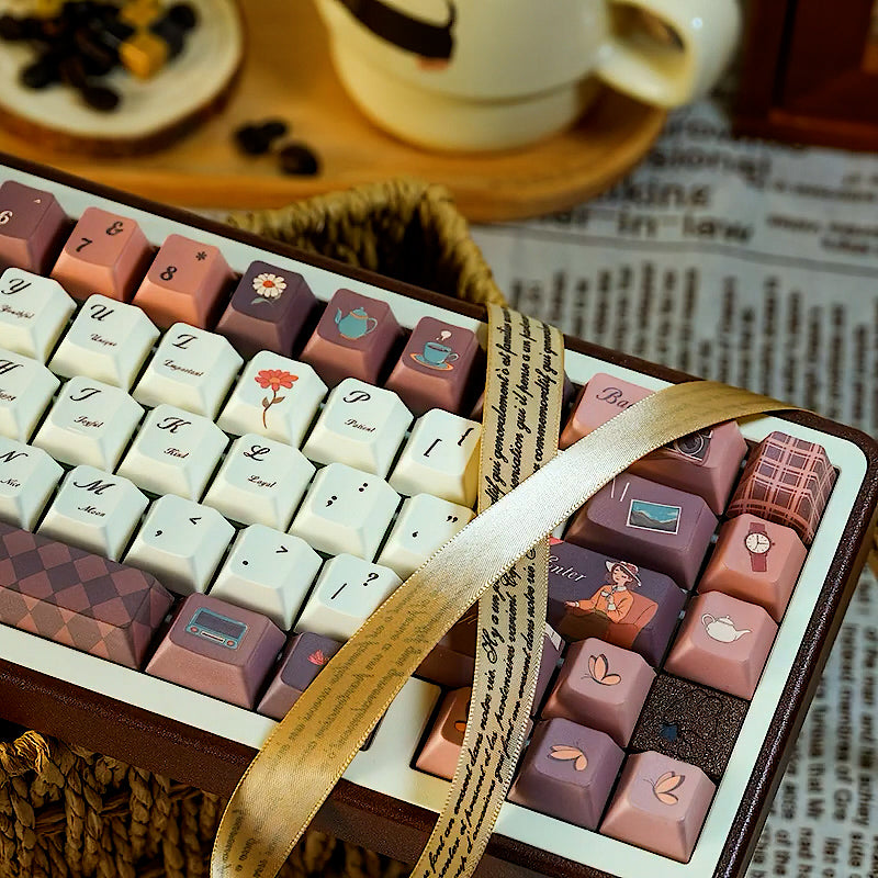 Brown Keycaps Set for Mechanical Keyboard, Retro Aesthetic Keycaps Set, Cherry Custom Keycaps for Autumn