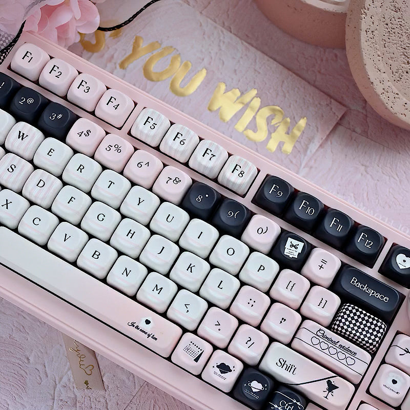 Black&Pink Keycaps Cute MOA Customized Mechanical Keyboard Keycaps