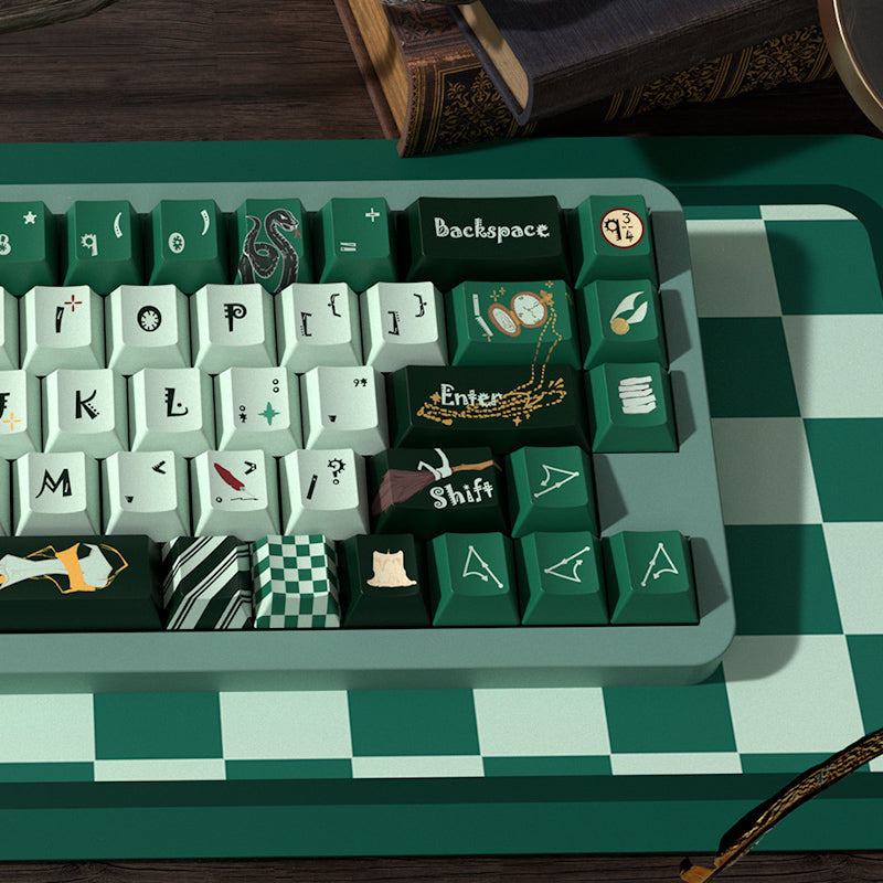 Limited Edition Harry Potter Slytherin Theme Keycaps Set for Mechanical Keyboard, Dark Green & Black Magic Wizard Style Cherry Keycaps Sets
