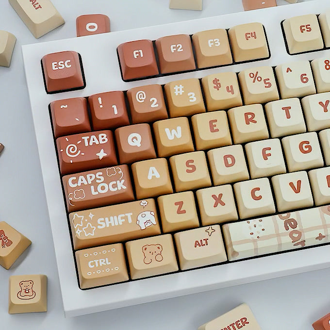 Cute Caramel Bear Keycaps Set, Kawaii Cartoon XDA Keycaps for Mechanical Keyboards