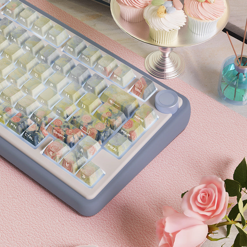 Limited Edition Sunset Flowers Themed Keycaps Set, Cherry Profile Side-Engraved Keycaps for Mechanical Keyboard