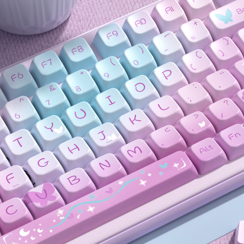 Limited Edition Dreamy Purple Butterfly Themed Keycaps Set, Cute Aesthetic MDA/Cherry Keycaps for Mechanical Keyboard