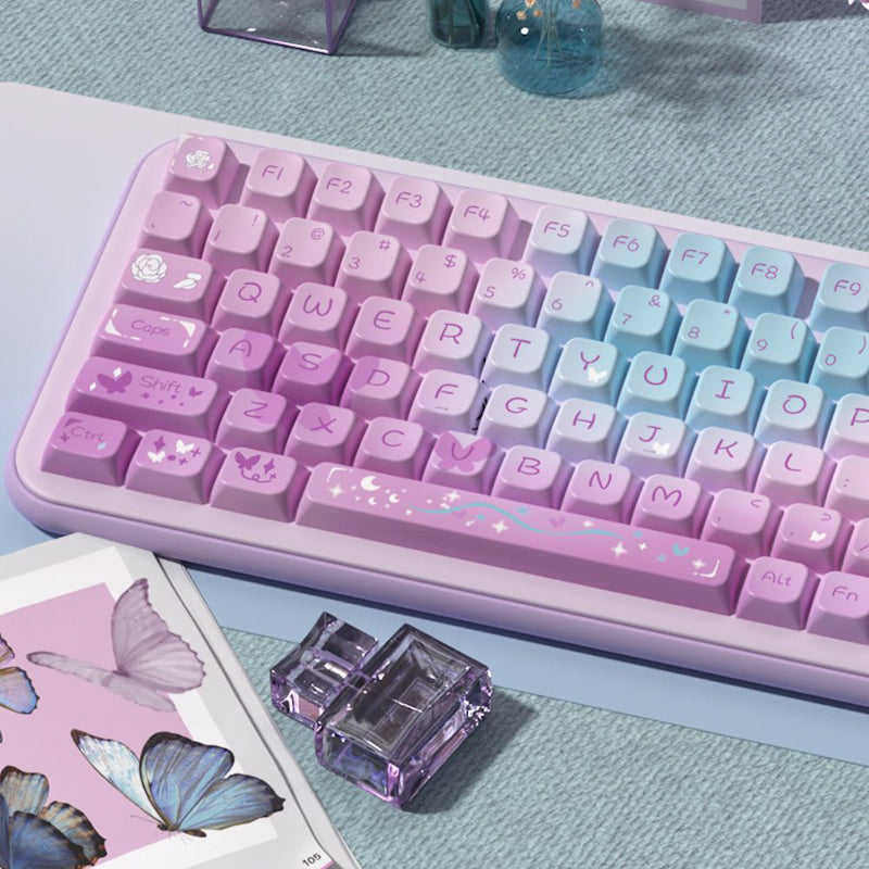 Limited Edition Dreamy Purple Butterfly Themed Keycaps Set, Cute Aesthetic MDA/Cherry Keycaps for Mechanical Keyboard