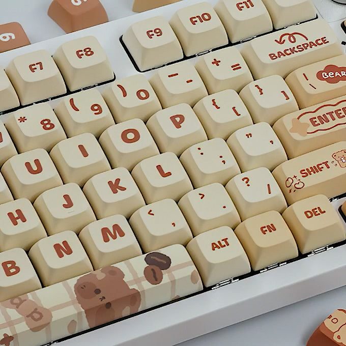 Cute Caramel Bear Keycaps Set, Kawaii Cartoon XDA Keycaps for Mechanical Keyboards