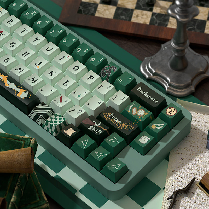 Limited Edition Harry Potter Slytherin Theme Keycaps Set for Mechanical Keyboard, Dark Green & Black Magic Wizard Style Cherry Keycaps Sets