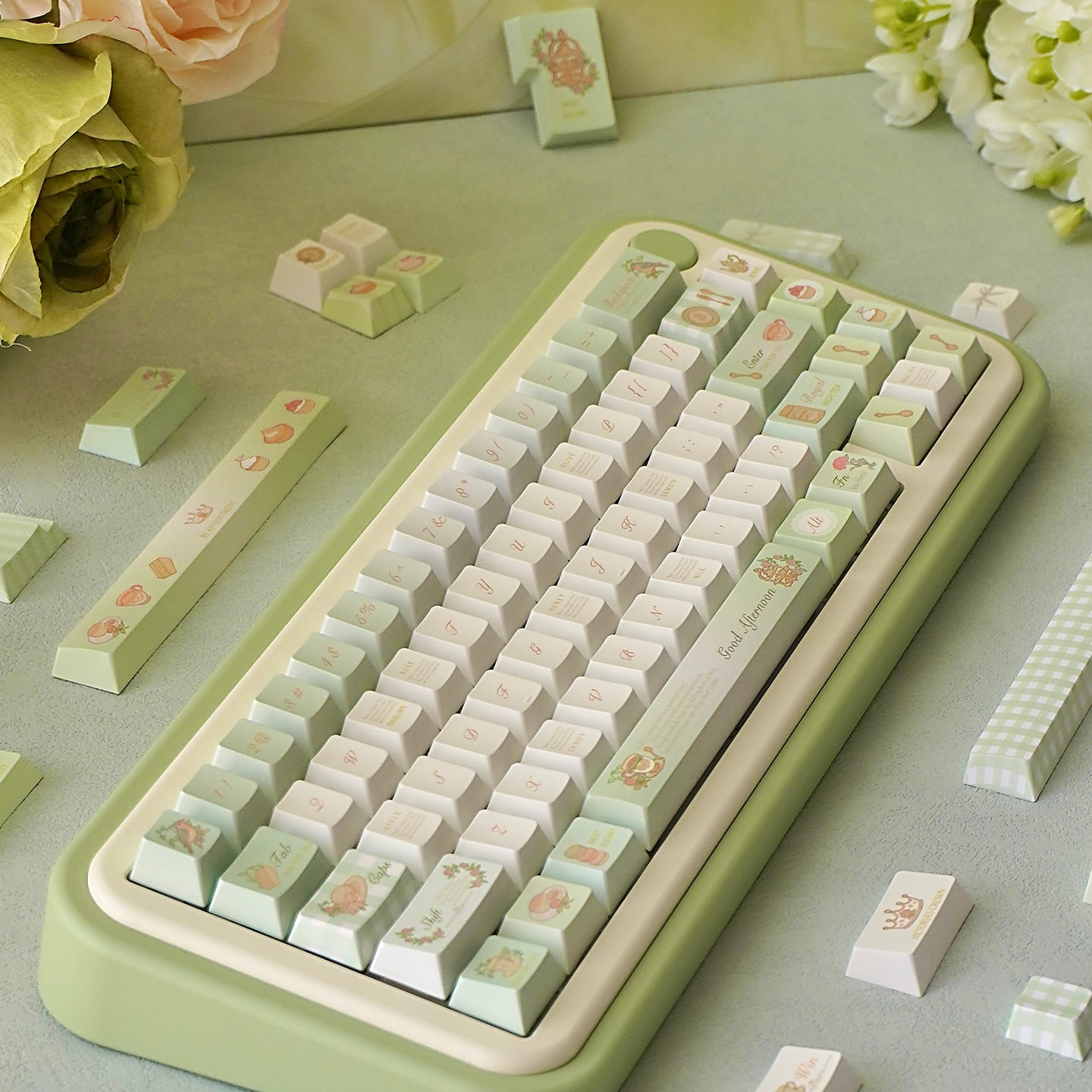 Pre-order Green Keycaps Set for Mechanical Keyboard, Tea Time Theme Cherry Keycaps