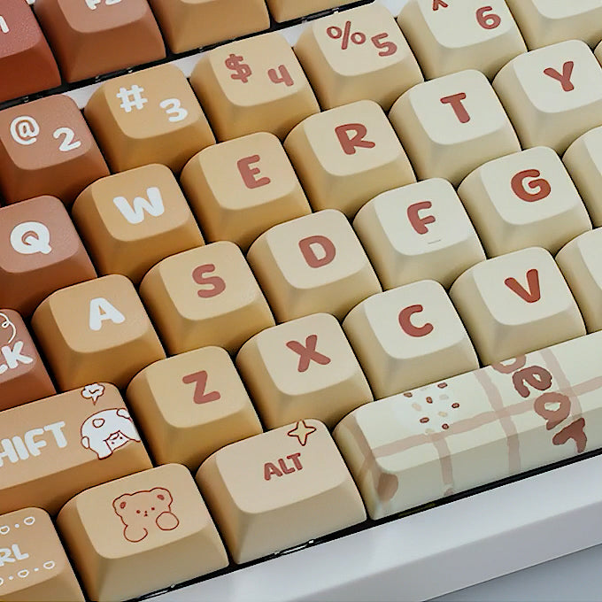 Cute Caramel Bear Keycaps Set, Kawaii Cartoon XDA Keycaps for Mechanical Keyboards
