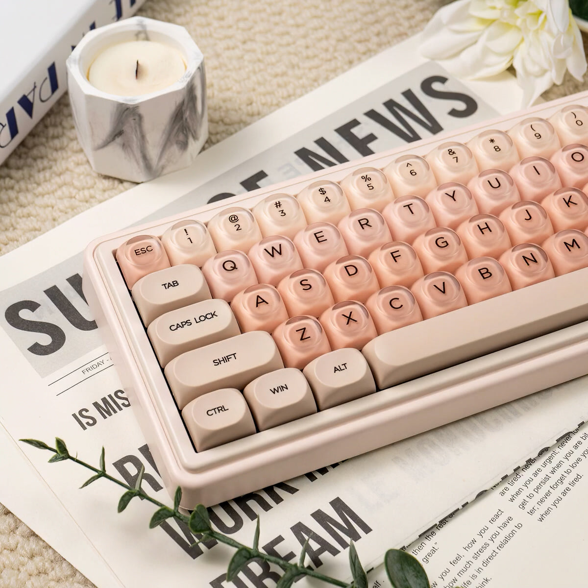 Beige Pink Keycaps Set for Mechanical Keyboard, Gradient Makeup Foundation Theme, MOA Keycap Sets