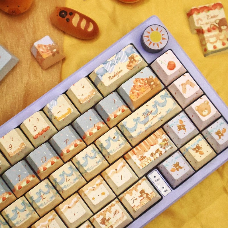 Limited Edition Cream Bear Keycaps Set for Mechanical Keyboard, Cute Dessert Theme MOA/Cherry Yellow Keycaps