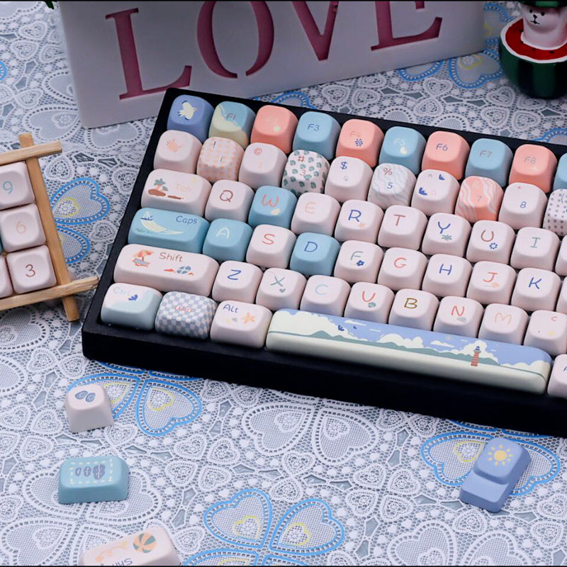 Limited Edition Beach Summer Themed Keycaps Set, Cute Coastal Cherry Keycaps for Mechanical Keyboard