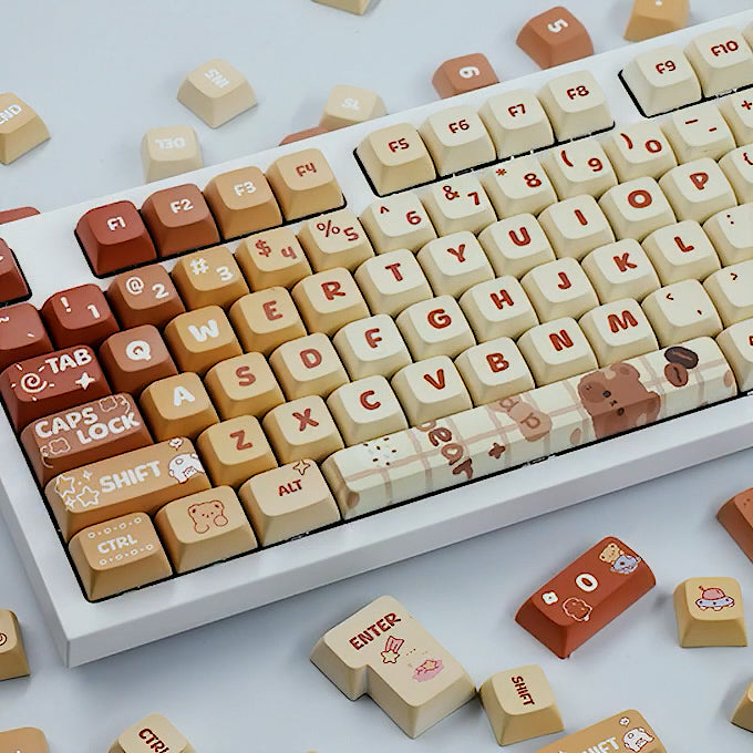Cute Caramel Bear Keycaps Set,  Kawaii Cartoon XDA Keycaps for Mechanical Keyboards