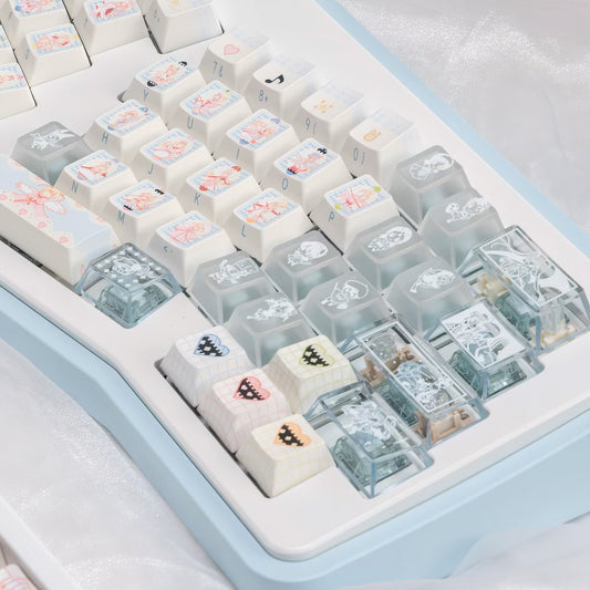 Limited Edition Shugo Chara Keycaps Set for Mechanical Keyboard, Anime Cute Design, Cherry Profile Side-Engraved Keycaps