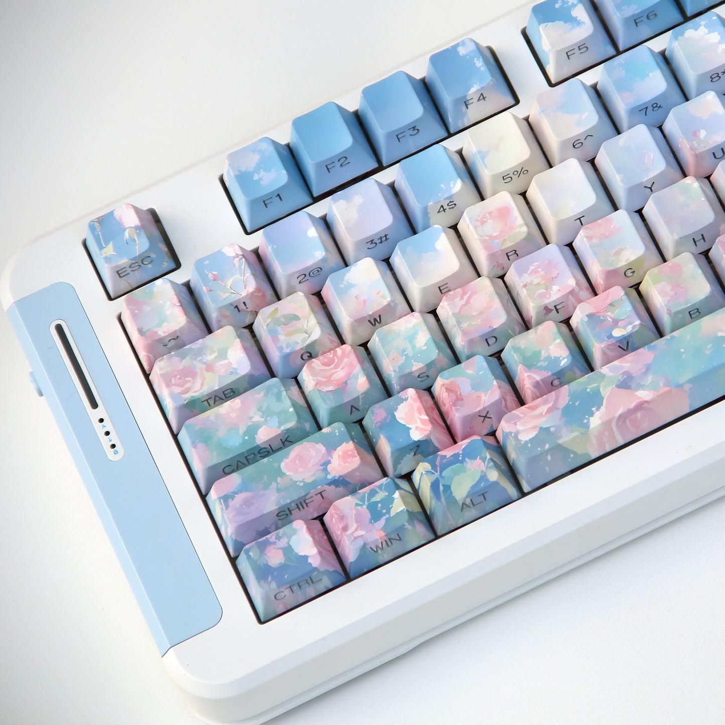 Pre-order Rose Garden Keycaps Set for Mechanical Keyboard, Cherry Profile Side-Engraved Pastel Floral Theme Cherry Keycaps
