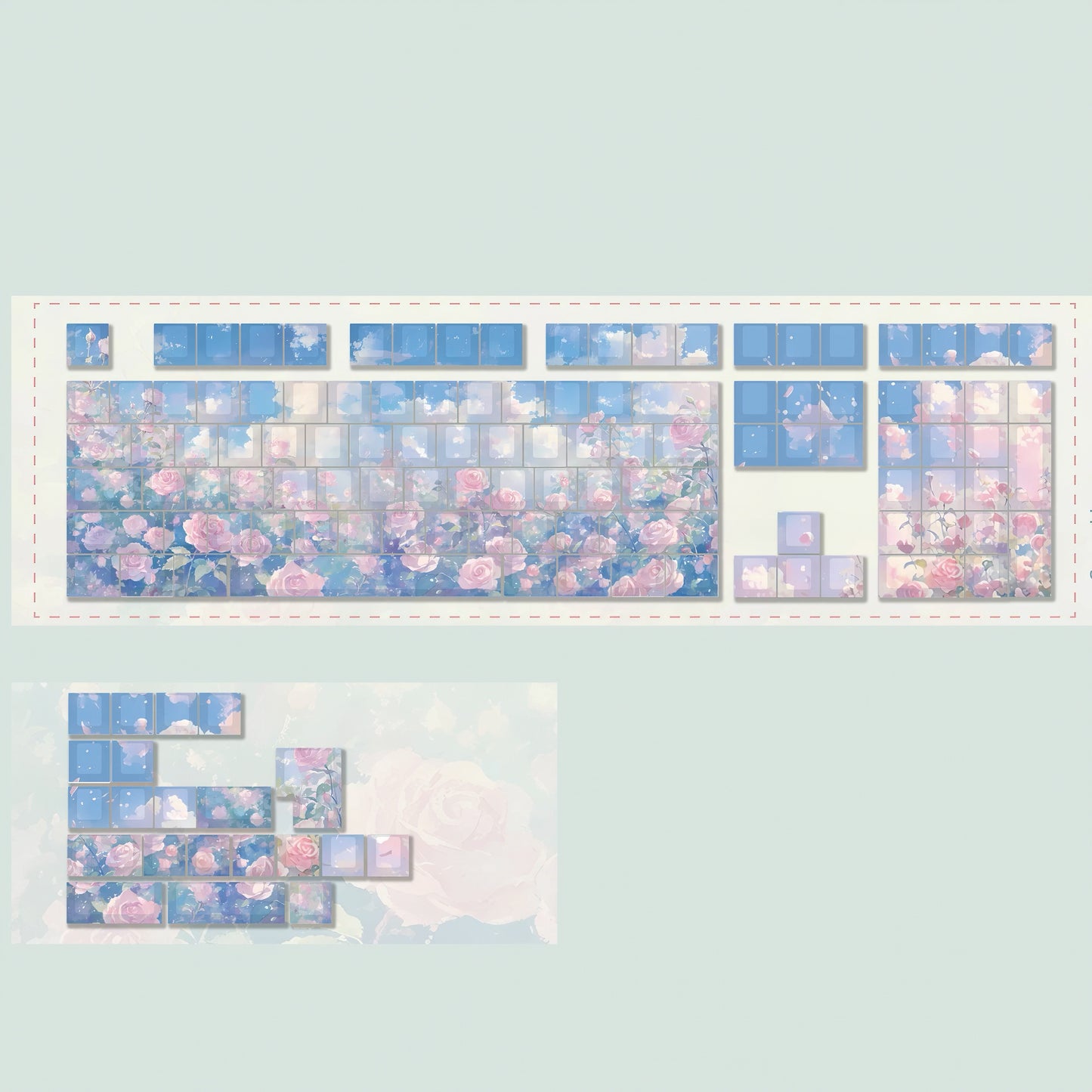 Pre-order Rose Garden Keycaps Set for Mechanical Keyboard, Cherry Profile Side-Engraved Pastel Floral Theme Cherry Keycaps