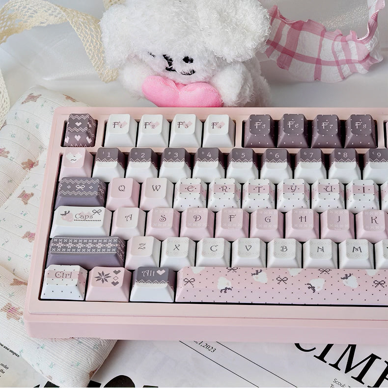 Strawberry Bunny Keycaps Cute Pink White Cherry Keycap Set for Mechanical Keyboard