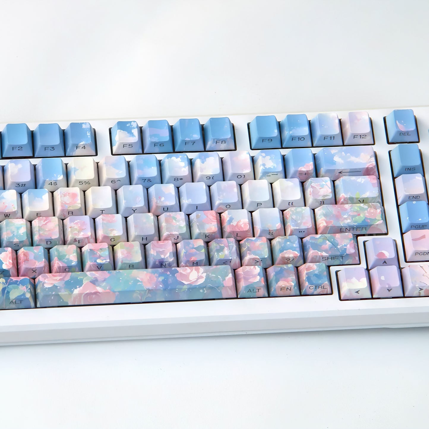 Pre-order Rose Garden Keycaps Set for Mechanical Keyboard, Cherry Profile Side-Engraved Pastel Floral Theme Cherry Keycaps