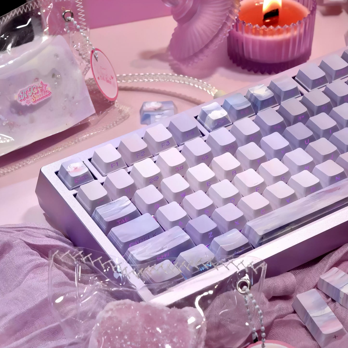 Pre-order Monet Water Lilies Keycaps Set for Mechanical Keyboard, Cherry Profile Side-Engraved Impressionist Art Pastel Purple Keycap