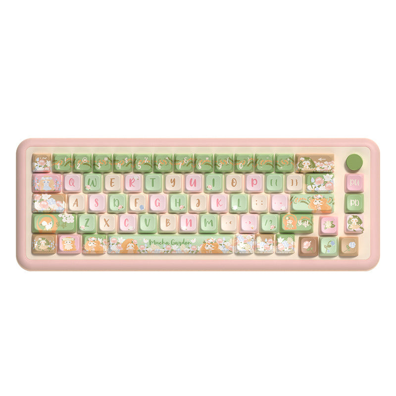 Limited Edition Mucha Garden Themed Keycaps Set, Custom Floral MDA Keycaps for Mechanical Keyboard