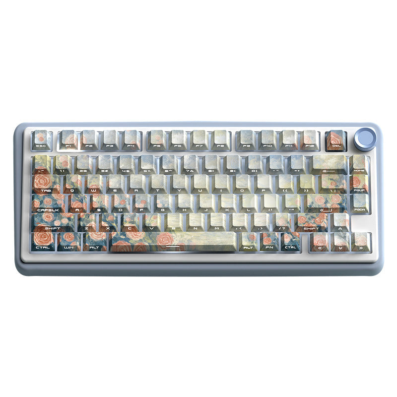 Limited Edition Sunset Flowers Themed Keycaps Set, Cherry Profile Side-Engraved Keycaps for Mechanical Keyboard
